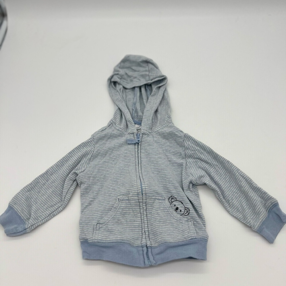Carters Baby Blue White Striped Koala Zip Up Hooded Jacket - 9 Months￼